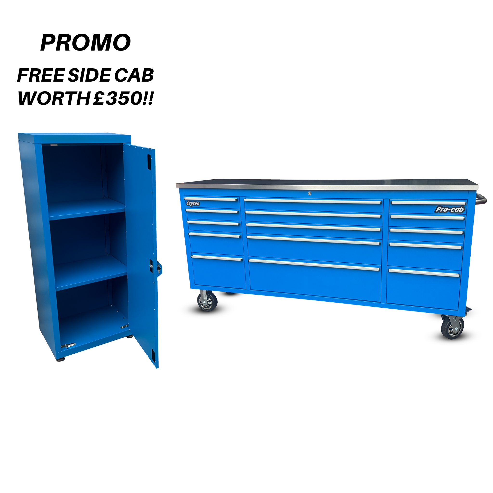 Crytec Pro Cab Blue 72 inch Stainless Steel Top Tool Cabinet Snap On S