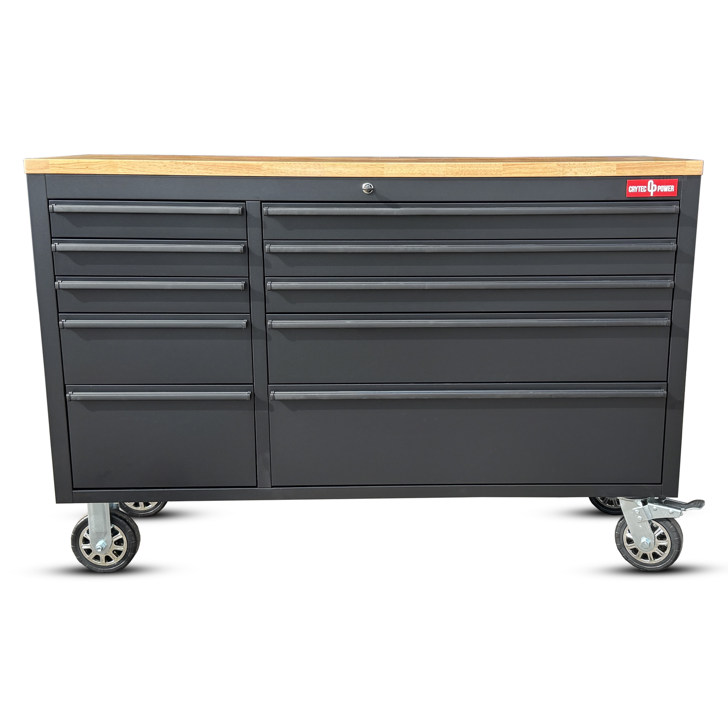 Crytec | 55" Tool Cabinet | Black | Wooden Top | 10 Drawers |