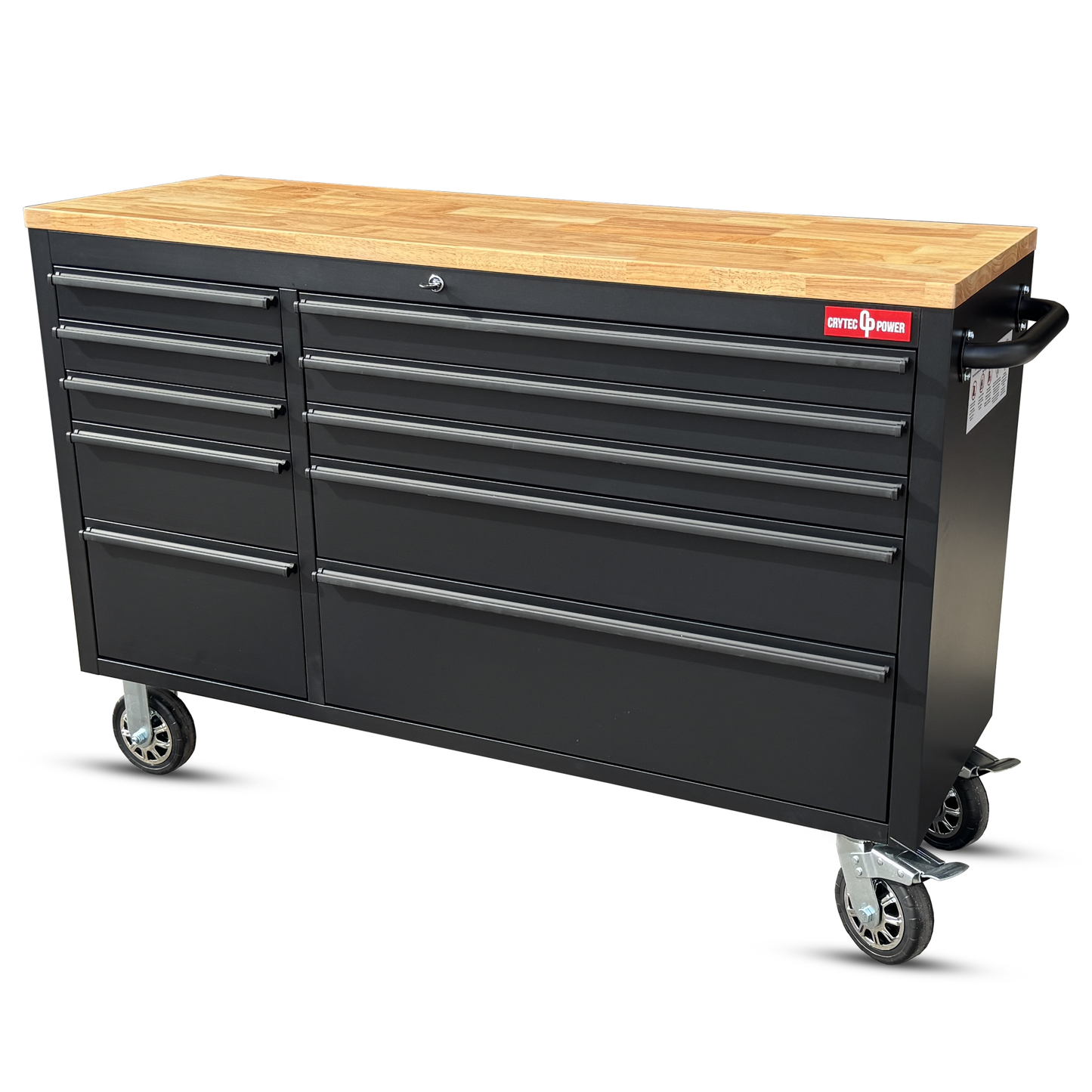 Crytec | 55" Tool Cabinet | Black | Wooden Top | 10 Drawers |