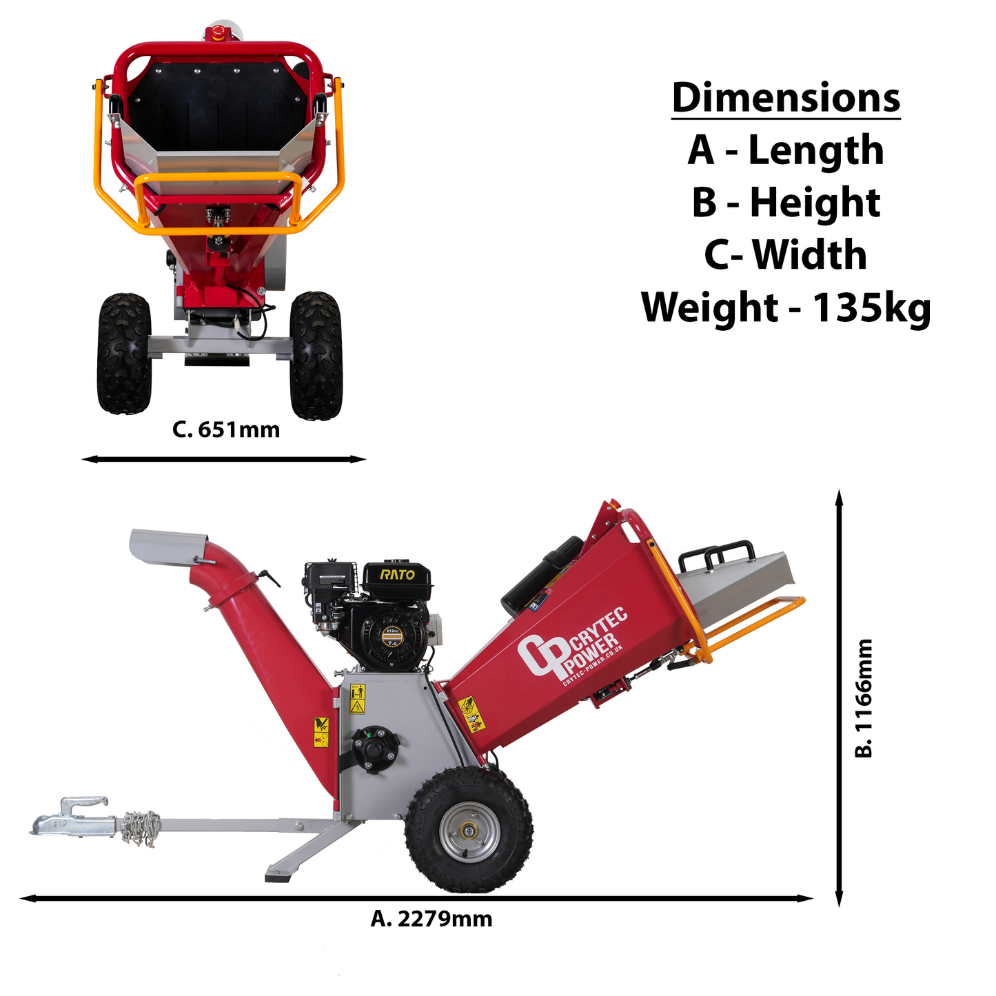 Crytec | CRC400-R Wood Chipper | 4 inch/100mm | Petrol | 7hp 212cc