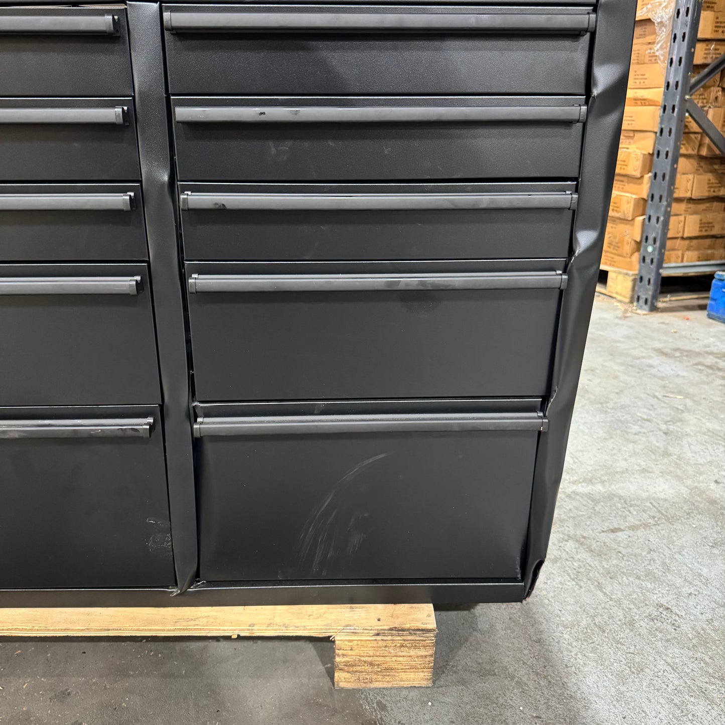 Courier Damaged Crytec | 72" Tool Cabinet | Wooden Top | Black | Stainless Steel | 15 Drawers | 3