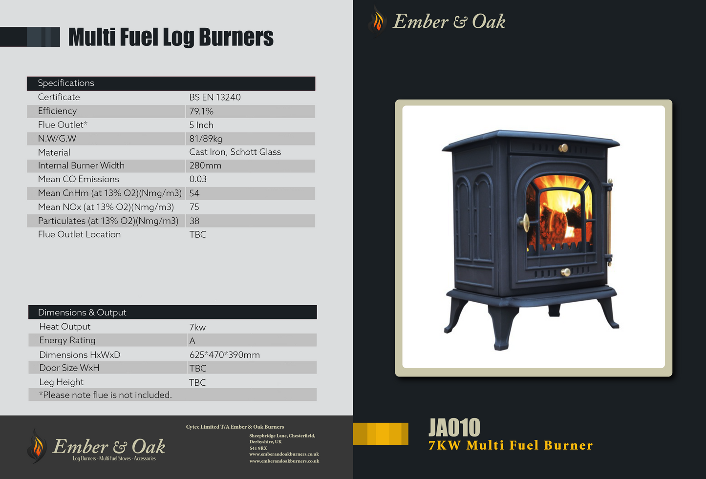 7KW | Multi-Fuel Wood Stove | Log Burner | Cast Iron | Model JA010
