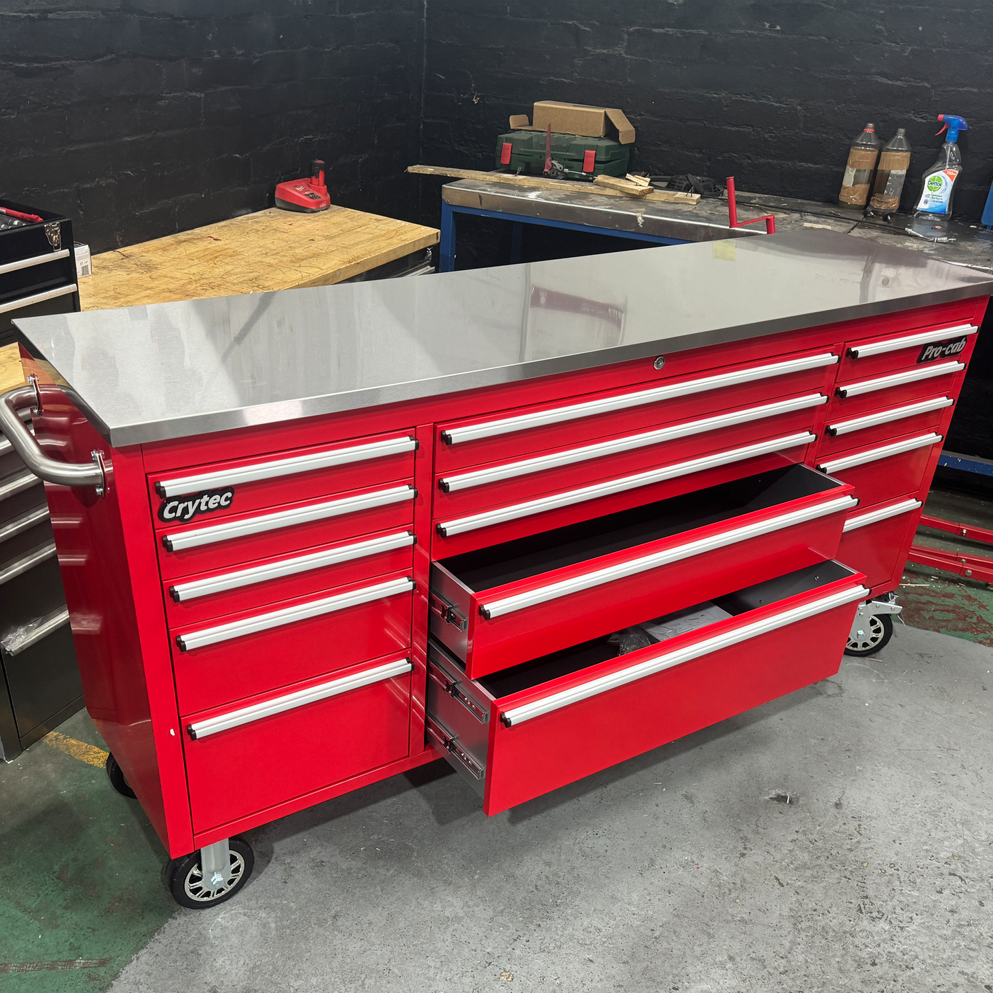 Crytec Pro Cab Red 72 inch Stainless Steel Top Tool Cabinet Snap On Style Box