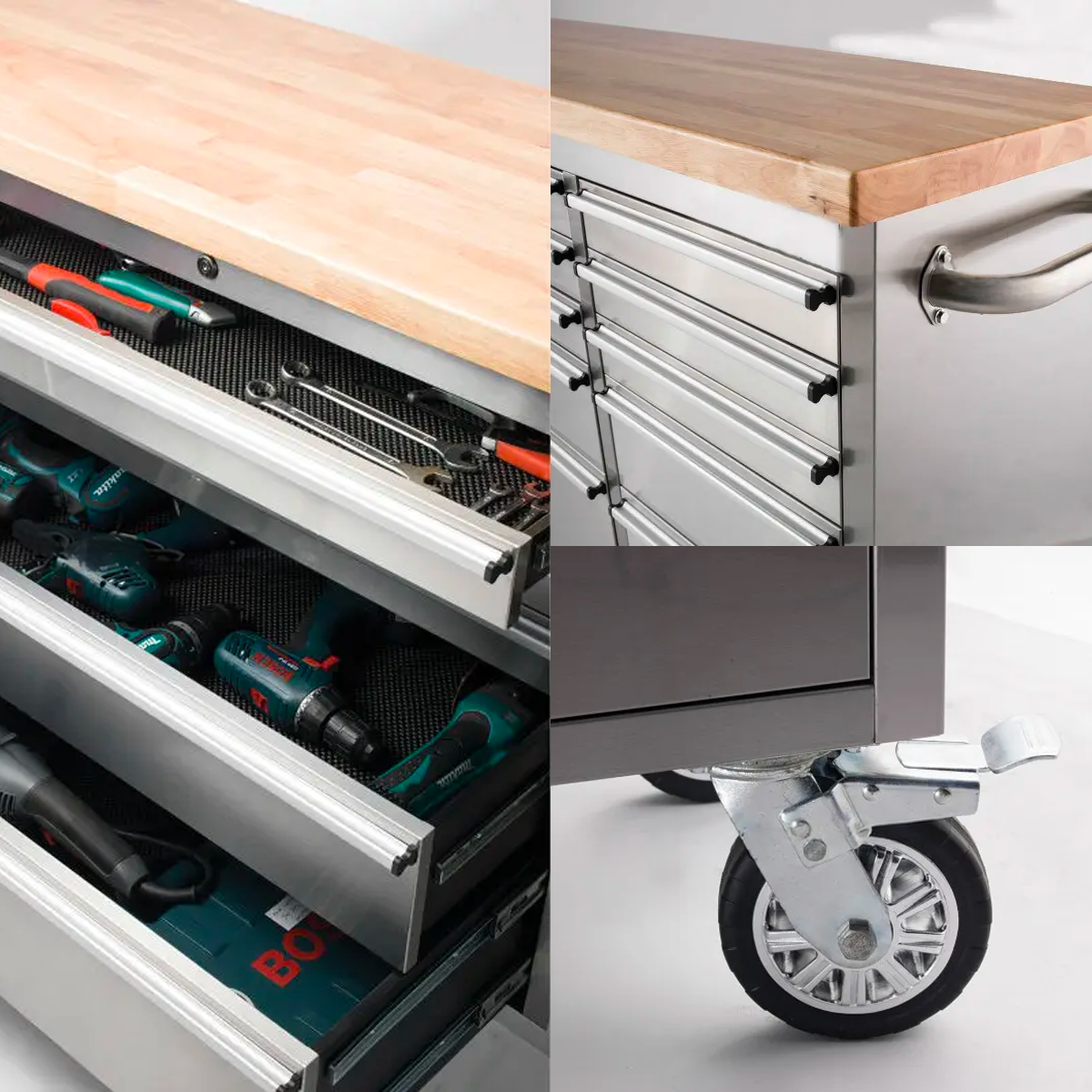 *PROMO* Crytec | 72" Tool Cabinet | Stainless Steel | 15 Drawers | Wooden Top