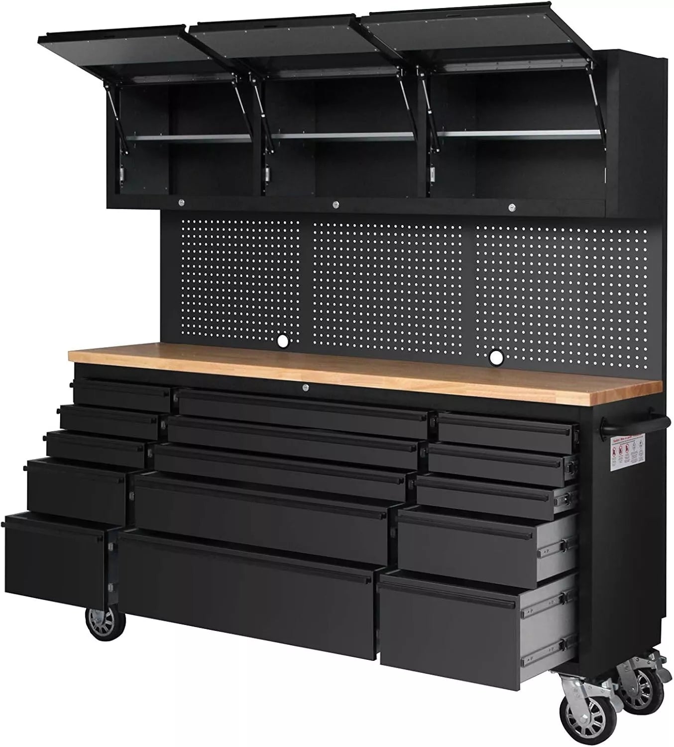 Crytec | 72" Tool Cabinet Workstation | Black | 15 Drawers | 3 x Cupboards & Pegboards