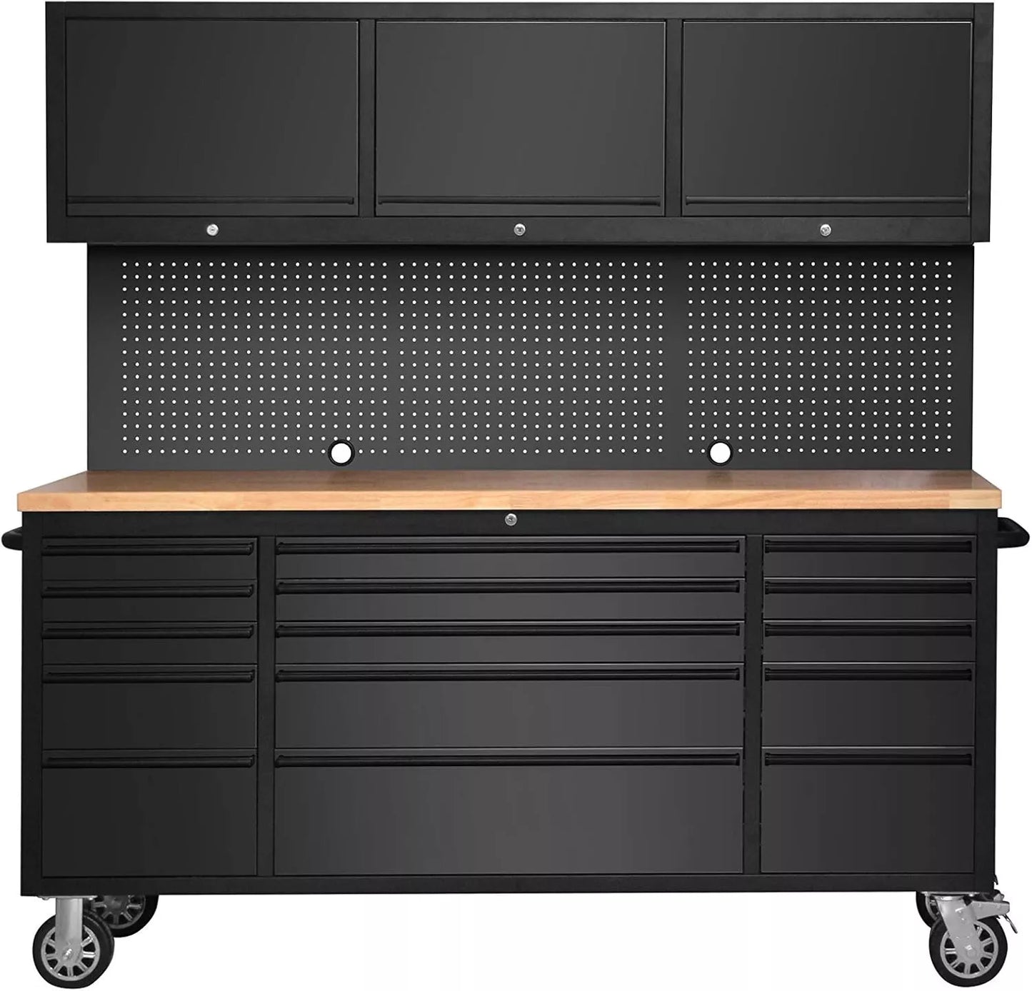 Crytec | 72" Tool Cabinet Workstation | Black | 15 Drawers | 3 x Cupboards & Pegboards