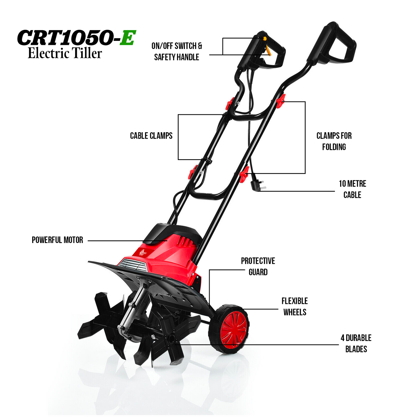 Crytec 360MM | 1050W | Tiller Cultivator Rotavator | Electric | CRT1050-E