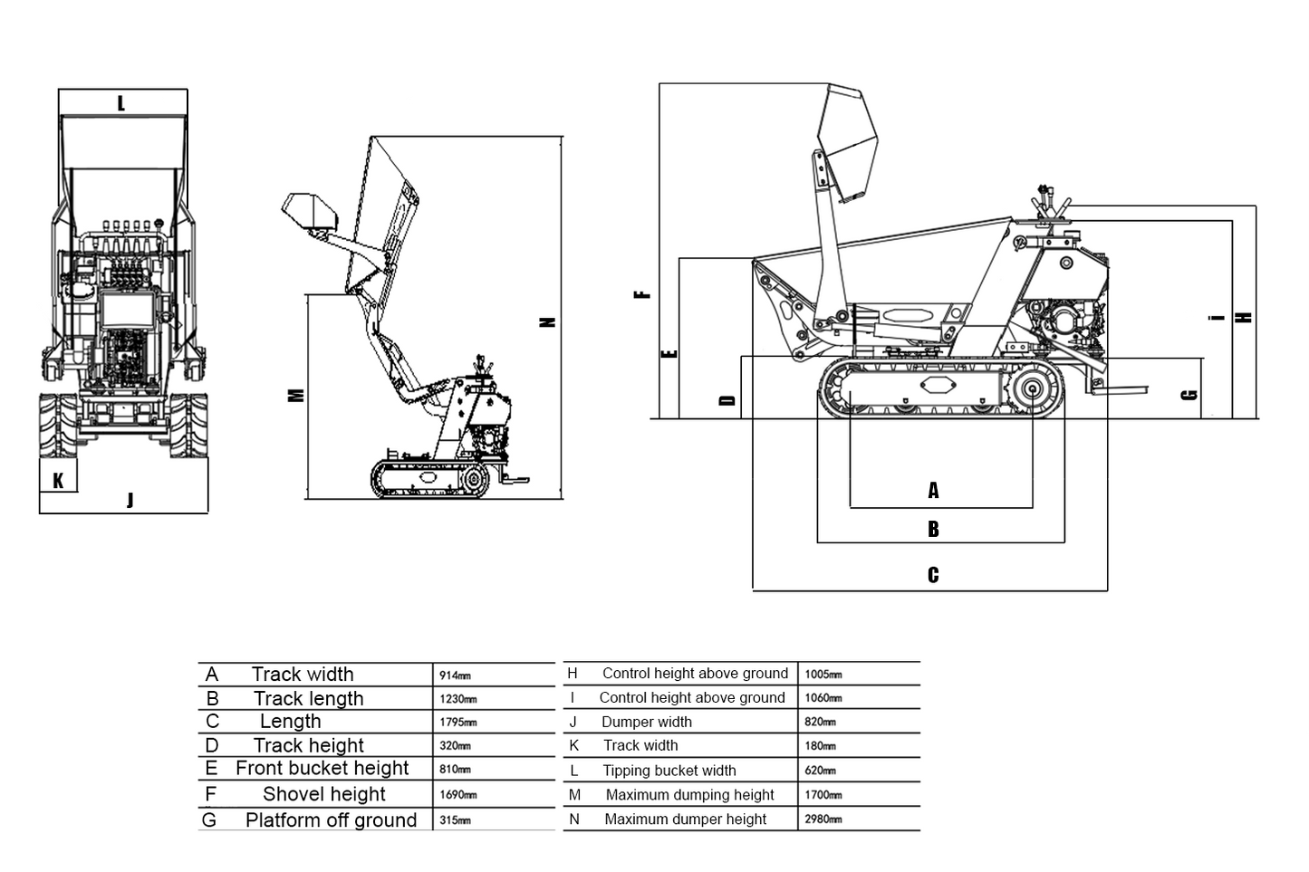 Crytec | 800KG | High Tip Tracked Dumper | 15hp | Kubota Engine | CRD80H-K PRO