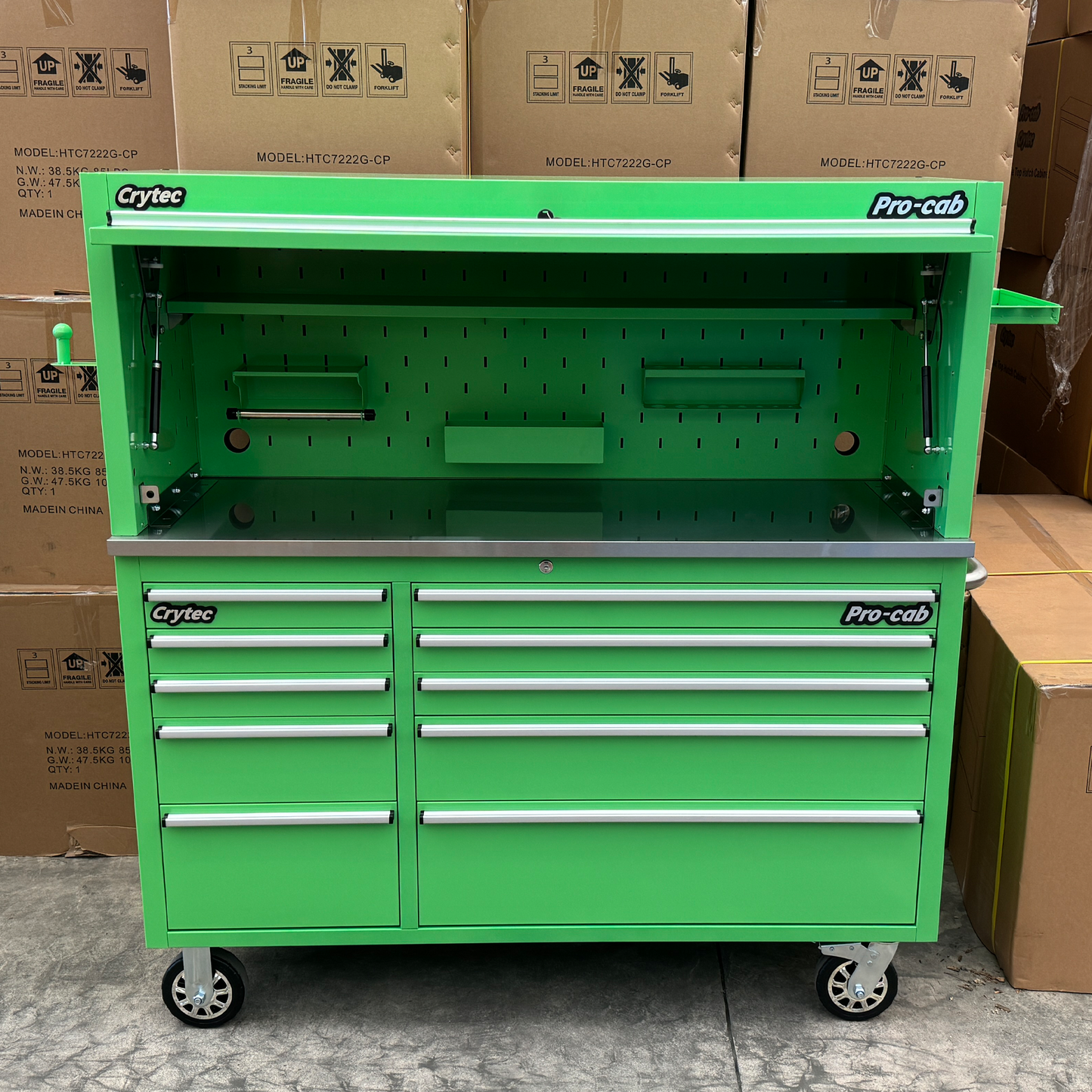 Crytec Pro Cab Green 55 inch Stainless Steel Top Tool Cabinet Snap On Style Box