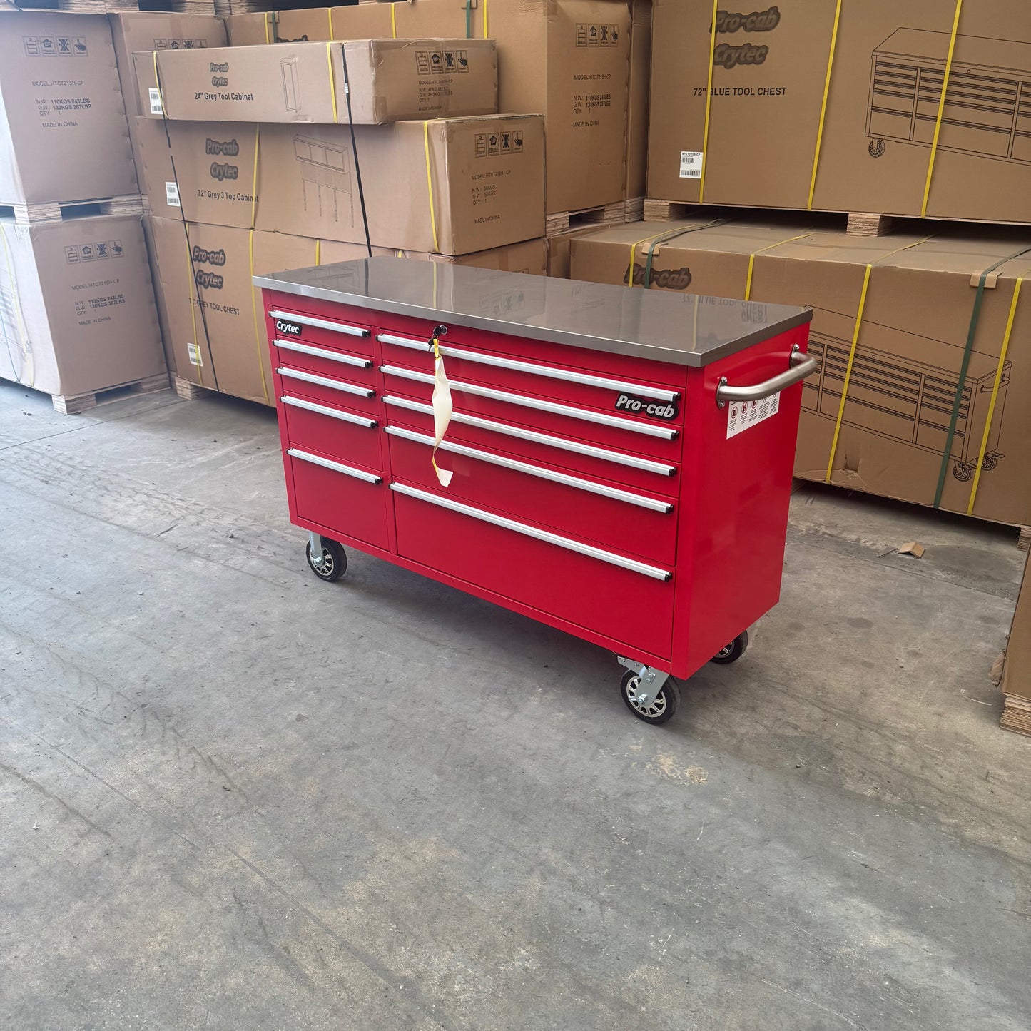 Courier Damaged Crytec | 55" Pro Tool Cabinet | Red | Stainless Top | 10 Drawers |