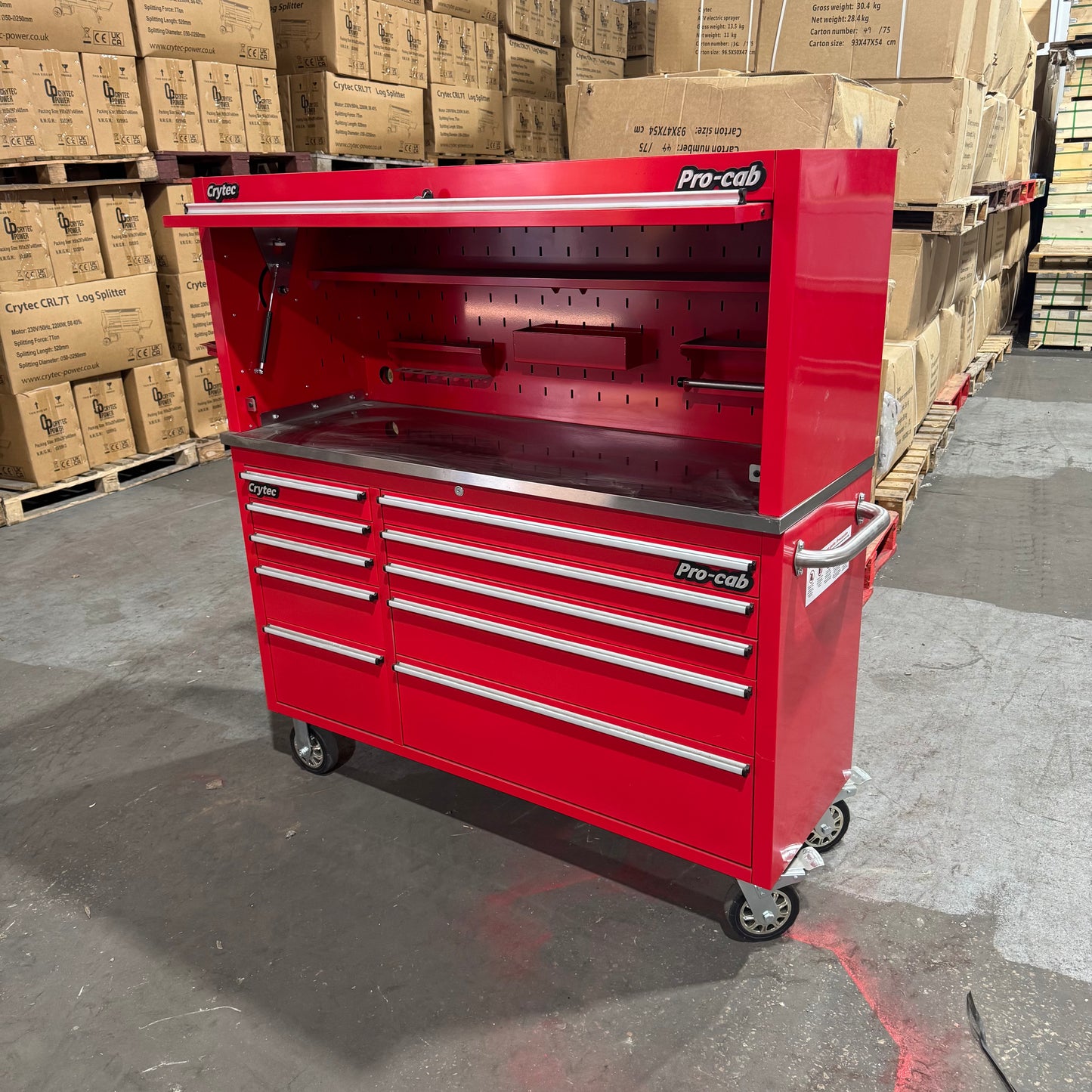 (Ex display) Crytec Pro Cab Red 55 inch Stainless Steel Top With Hutch Tool Cabinet Snap On Style Box
