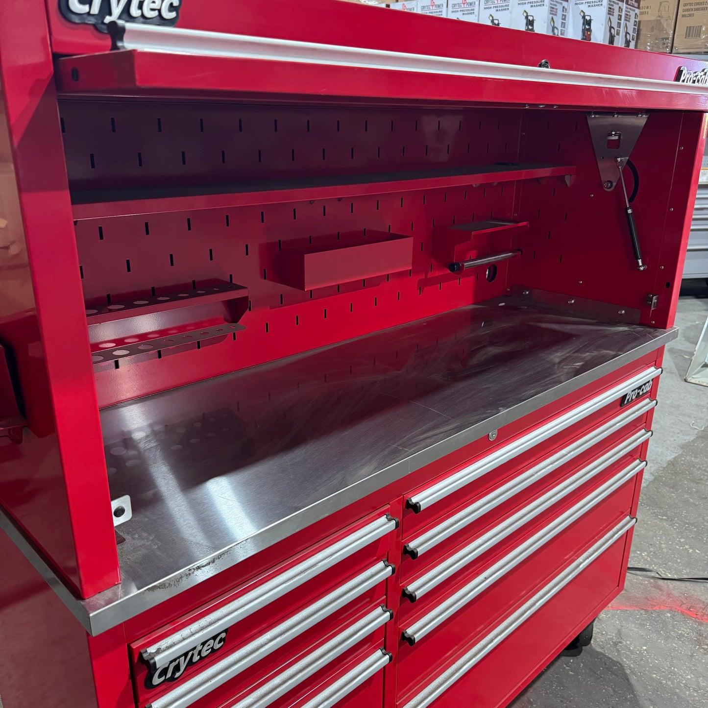 (Ex display) Crytec Pro Cab Red 55 inch Stainless Steel Top With Hutch Tool Cabinet Snap On Style Box