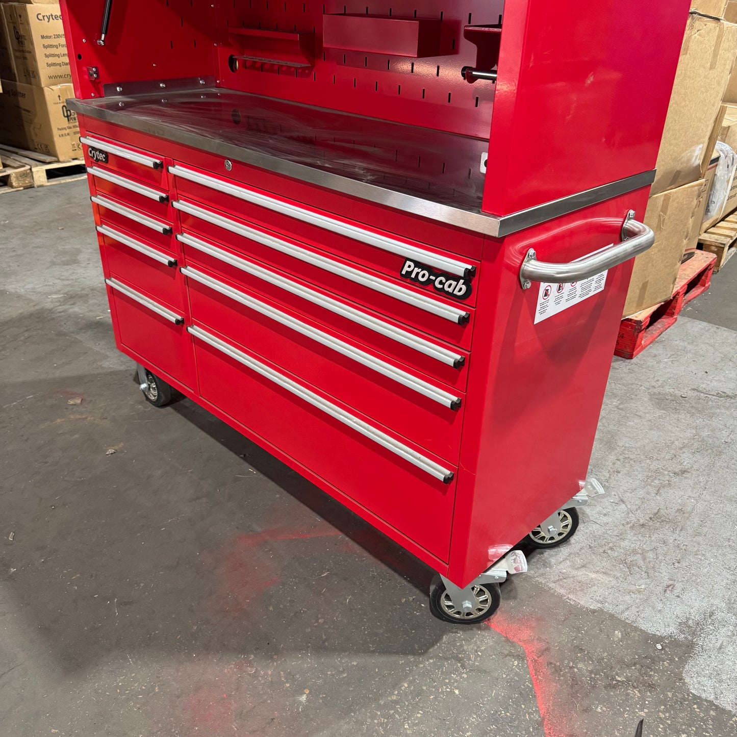 (Ex display) Crytec Pro Cab Red 55 inch Stainless Steel Top With Hutch Tool Cabinet Snap On Style Box