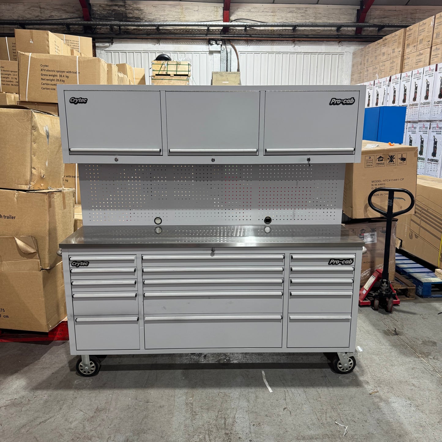 Ex Display 72" Pro Tool Cabinet | Grey | Stainless Top | 15 Drawers | WITH PEGBOARD