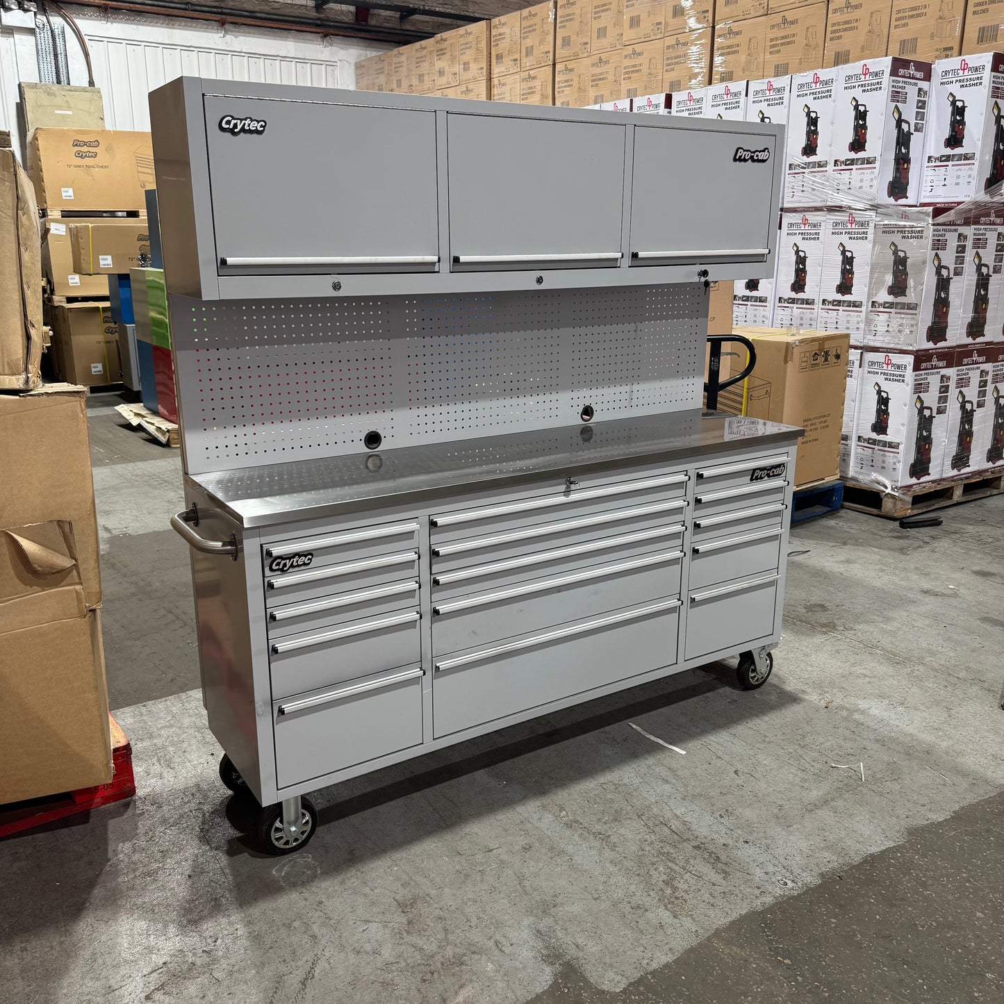 Ex Display 72" Pro Tool Cabinet | Grey | Stainless Top | 15 Drawers | WITH PEGBOARD