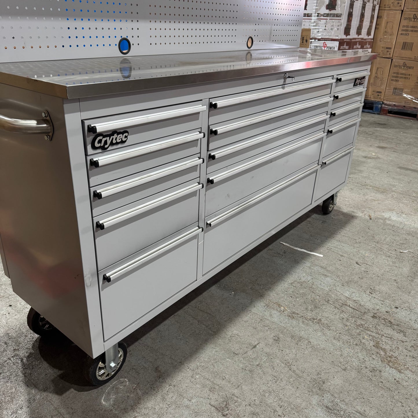 Ex Display 72" Pro Tool Cabinet | Grey | Stainless Top | 15 Drawers | WITH PEGBOARD