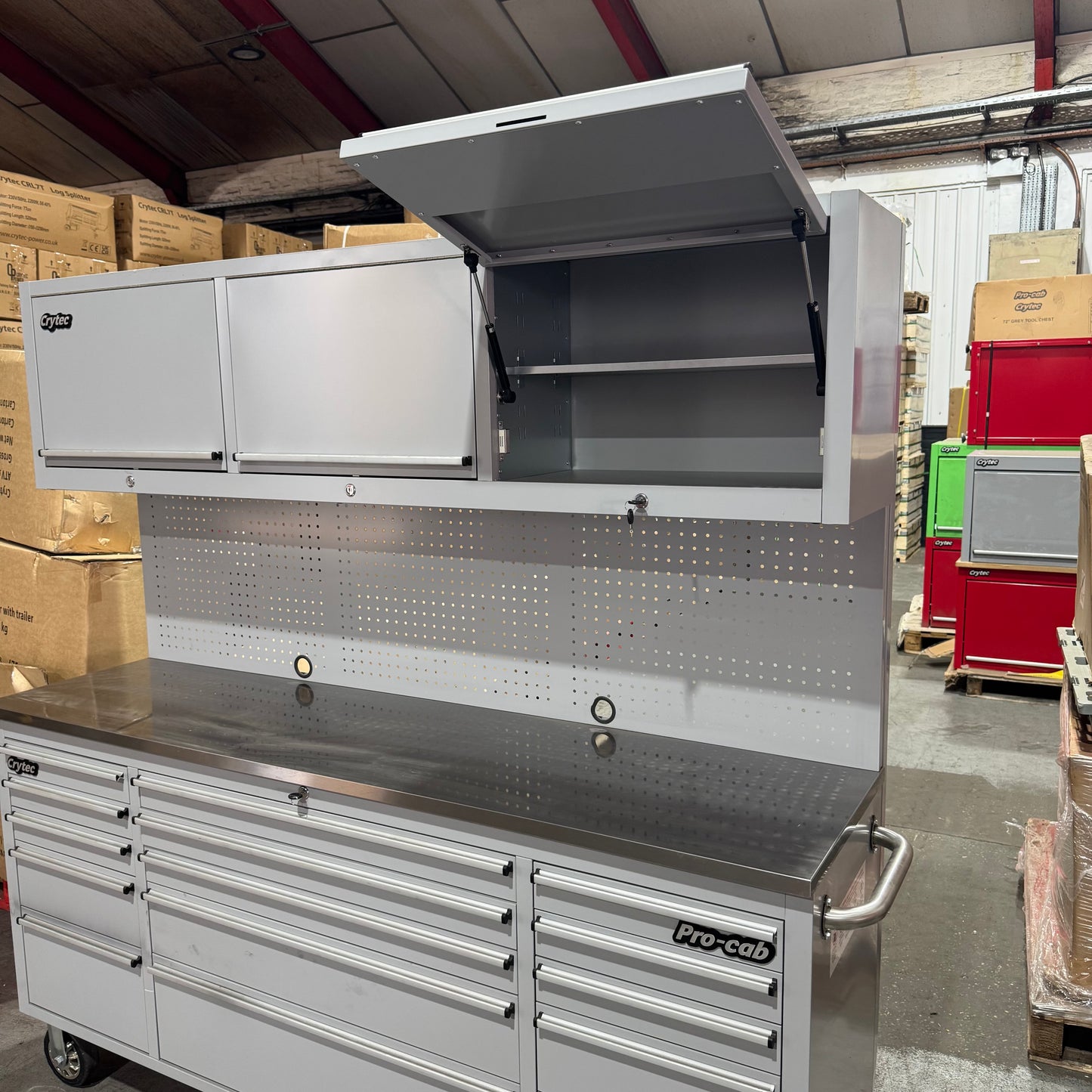 Ex Display 72" Pro Tool Cabinet | Grey | Stainless Top | 15 Drawers | WITH PEGBOARD