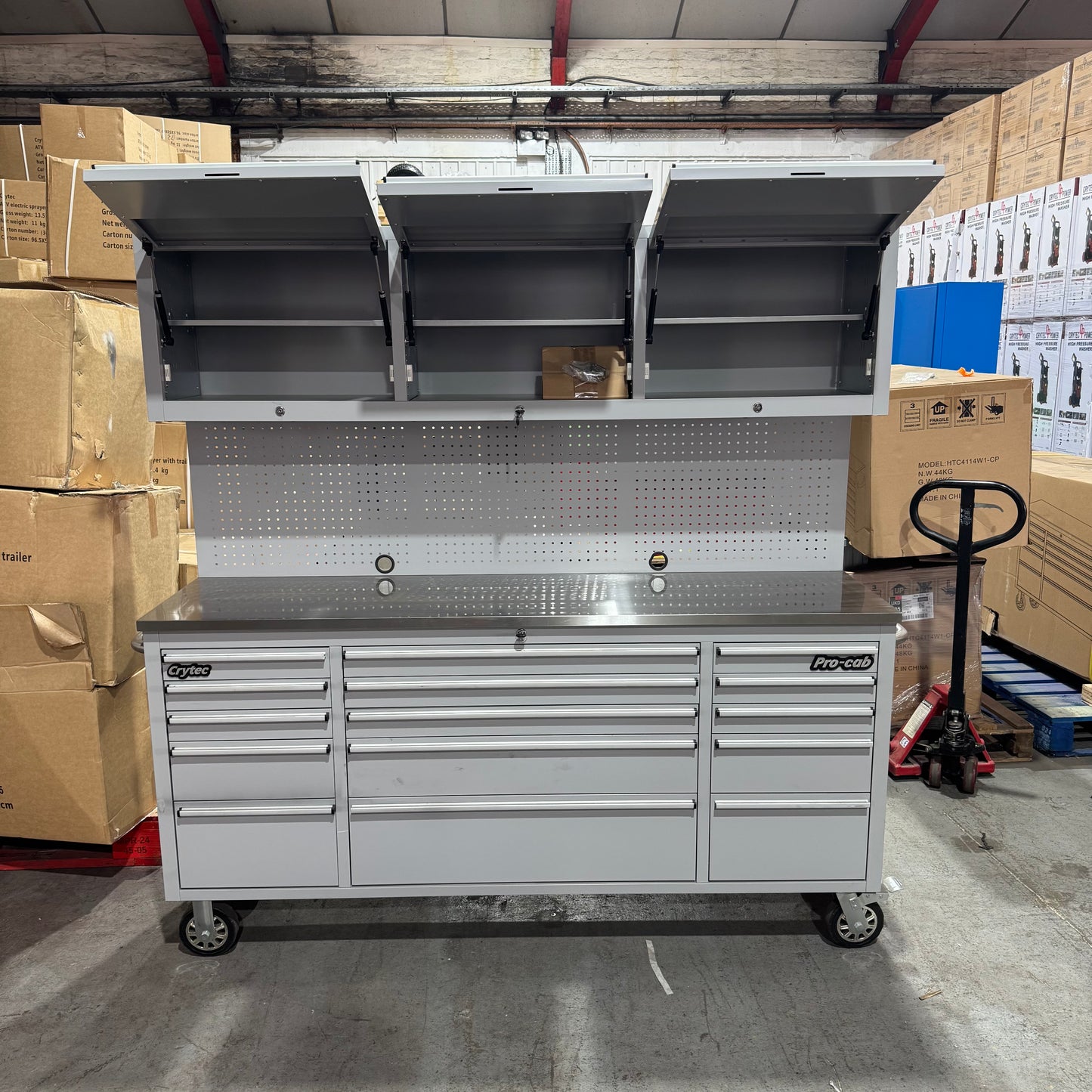 Ex Display 72" Pro Tool Cabinet | Grey | Stainless Top | 15 Drawers | WITH PEGBOARD