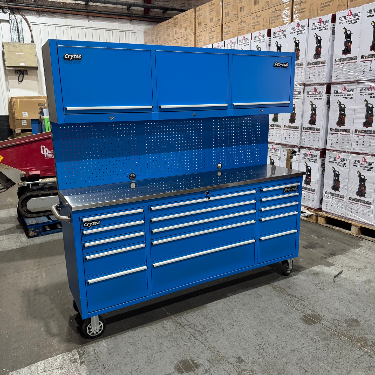 Ex Display 72" Pro Tool Cabinet | Blue | Stainless Top | 15 Drawers | WITH PEGBOARD