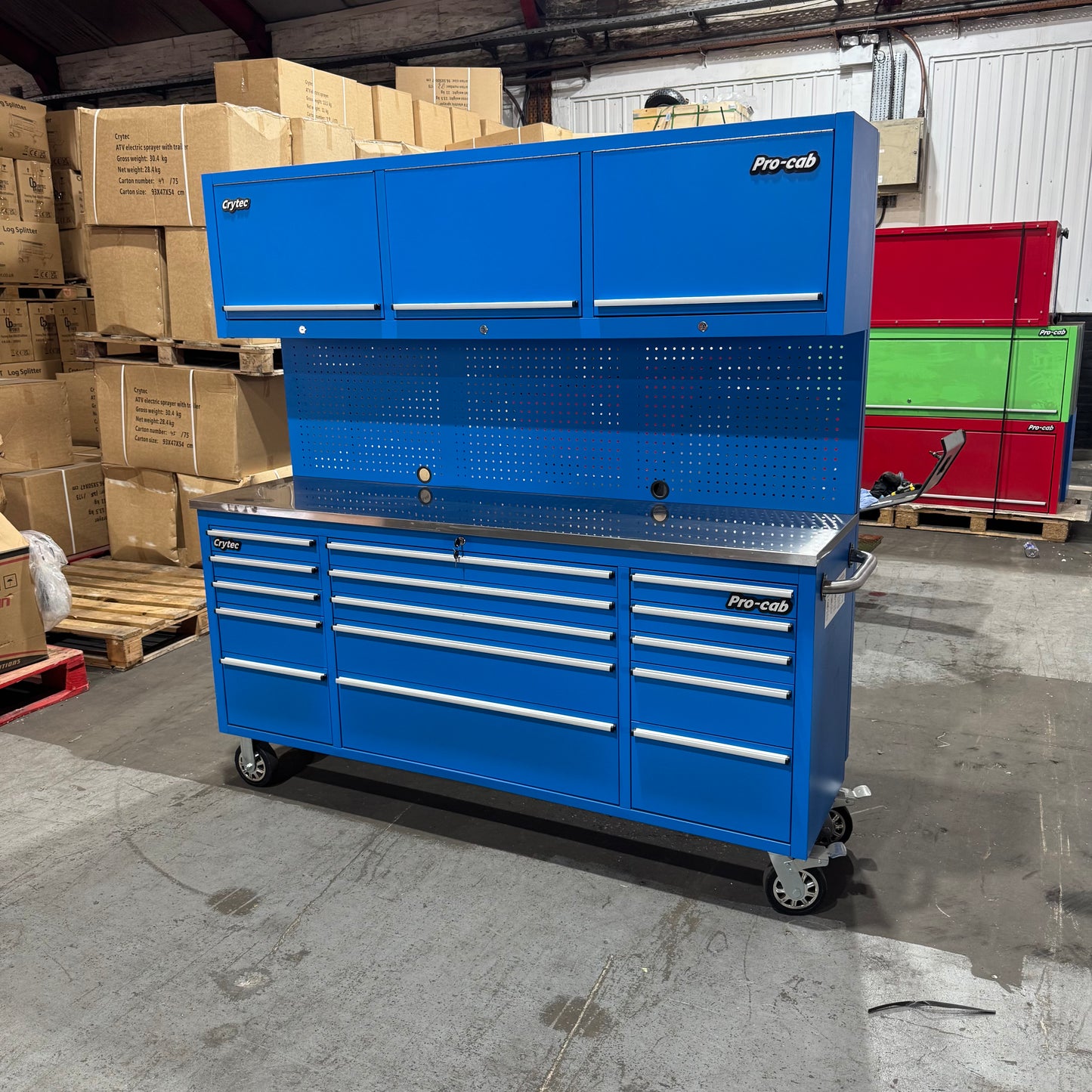 Ex Display 72" Pro Tool Cabinet | Blue | Stainless Top | 15 Drawers | WITH PEGBOARD