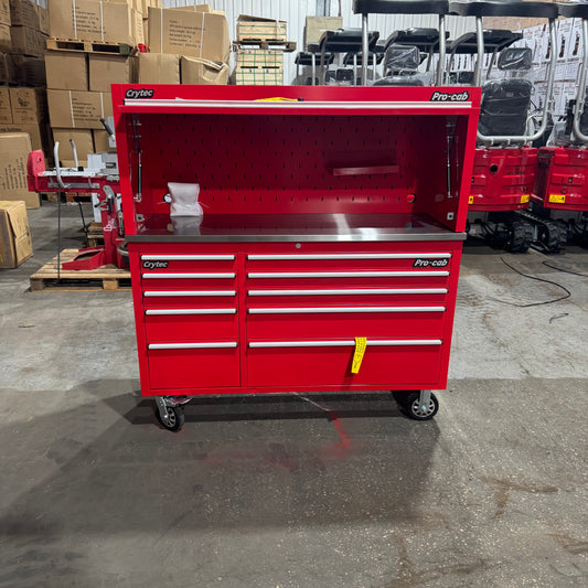 (Ex Showroom) Crytec Pro Cab Red 55 inch Stainless Steel Top With Hutch Tool Cabinet Snap On Style Box