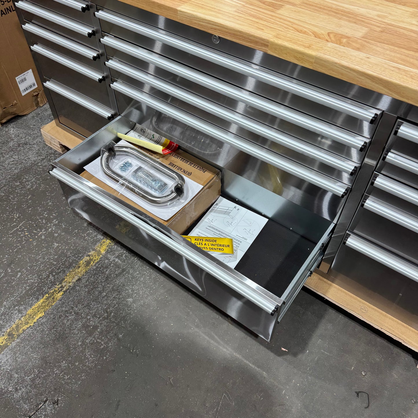 Courier Damaged Crytec | 72" Tool Cabinet | Stainless Steel | Wooden Top | 10 Drawers | 1