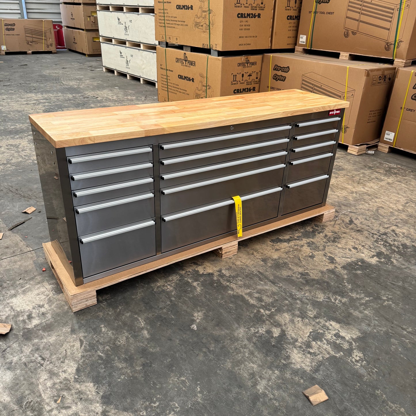 Light Courier Damaged Crytec | 72" Tool Cabinet | Stainless Steel | Wooden Top | 10 Drawers | 2