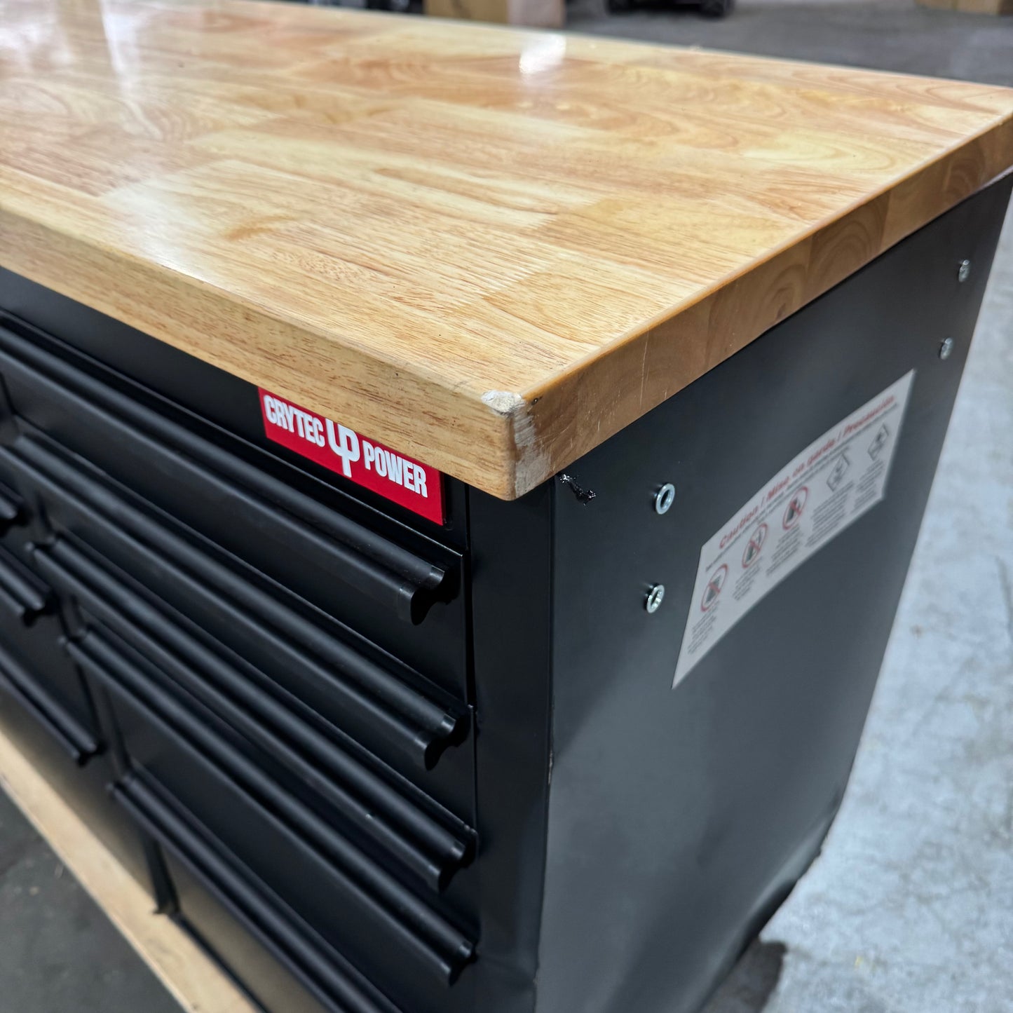 Courier Damaged Crytec | 72" Tool Cabinet | Wooden Top | Black | Stainless Steel | 15 Drawers | 3