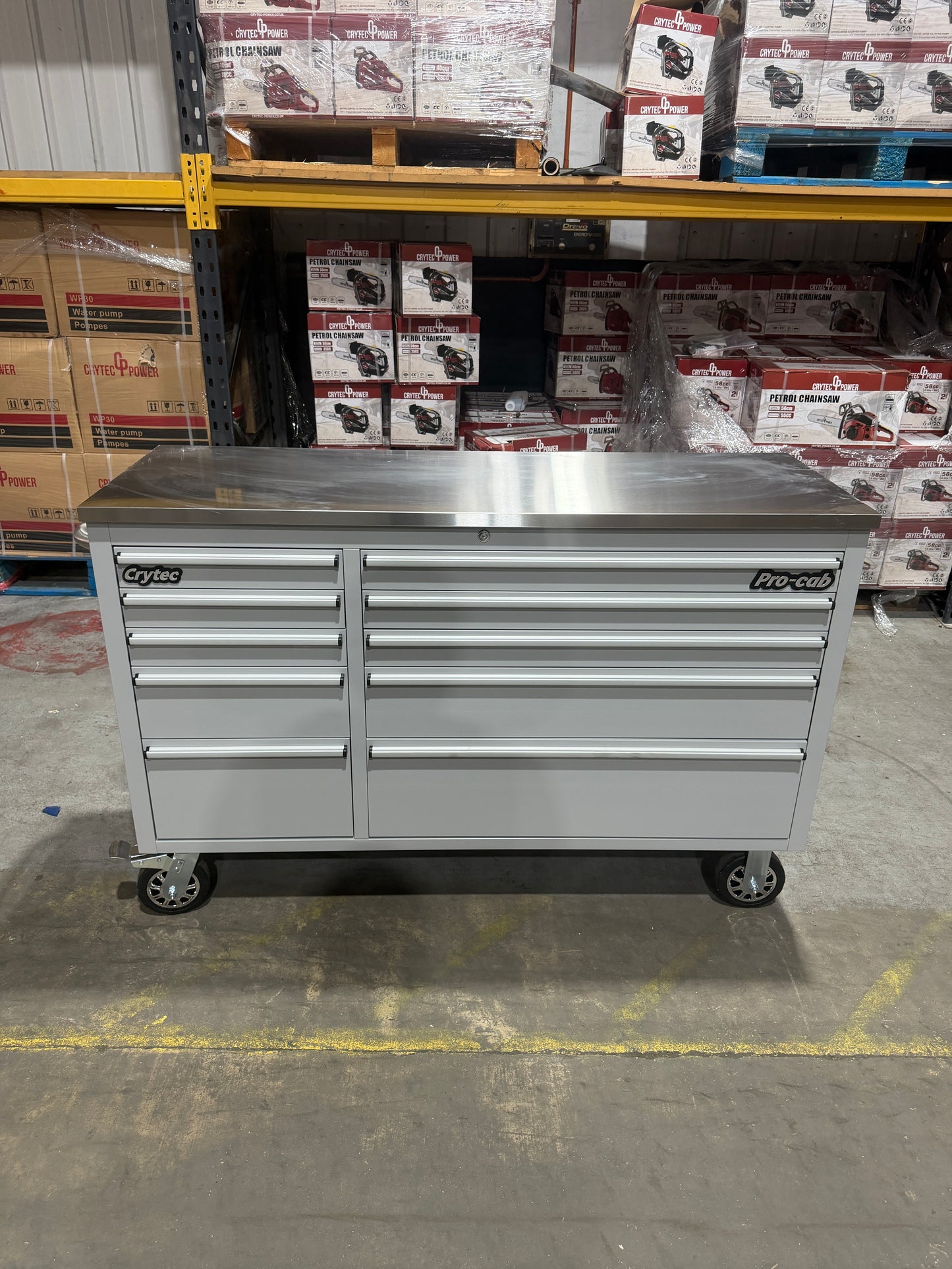 (Ex showroom) Crytec Pro Cab Grey 55 inch Stainless Steel Top Tool Cabinet Snap On Style Box