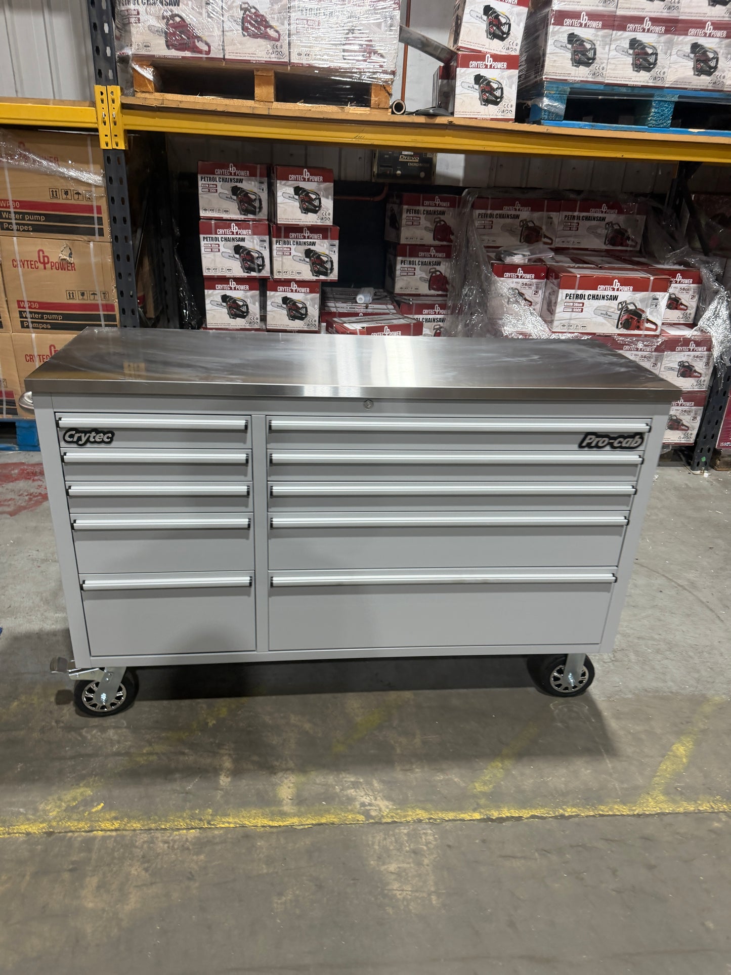 (Ex showroom) Crytec Pro Cab Grey 55 inch Stainless Steel Top Tool Cabinet Snap On Style Box