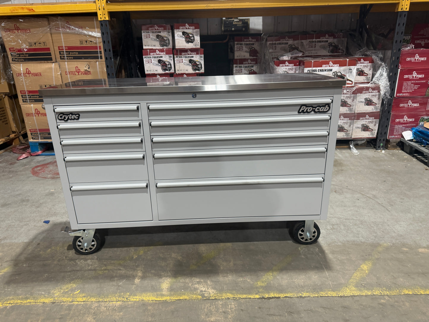 (Ex showroom) Crytec Pro Cab Grey 55 inch Stainless Steel Top Tool Cabinet Snap On Style Box