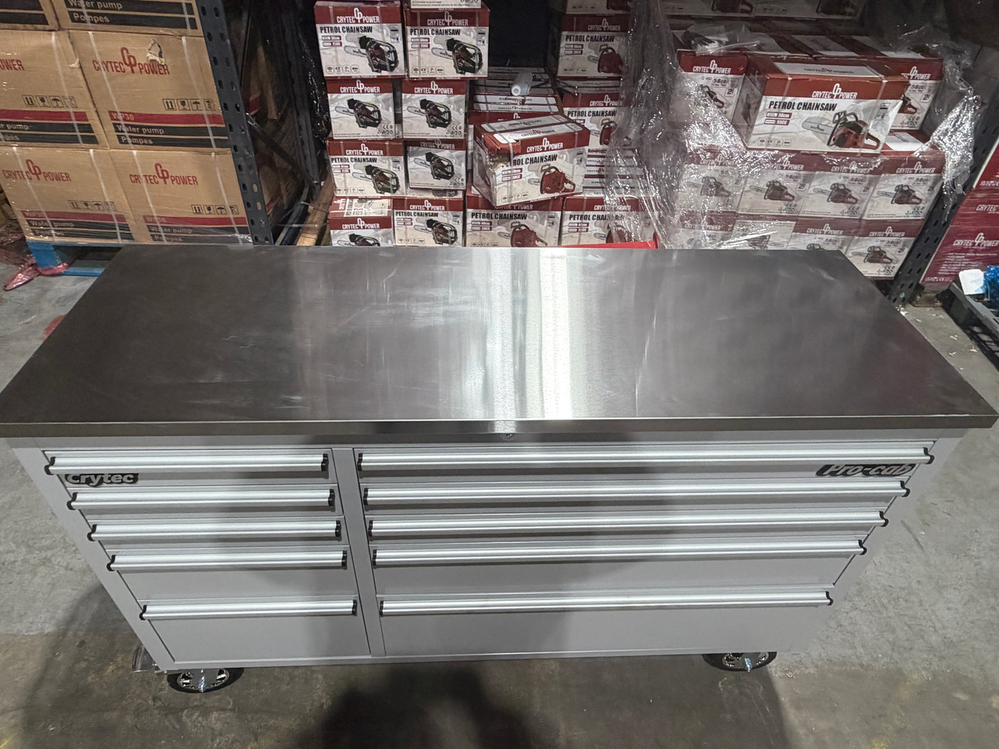 (Ex showroom) Crytec Pro Cab Grey 55 inch Stainless Steel Top Tool Cabinet Snap On Style Box
