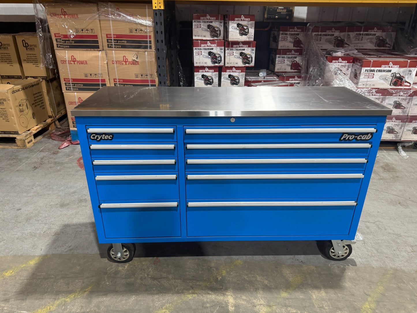 (Ex showroom) Crytec Pro Cab Blue 55 inch Stainless Steel Top Tool Cabinet Snap On Style Box