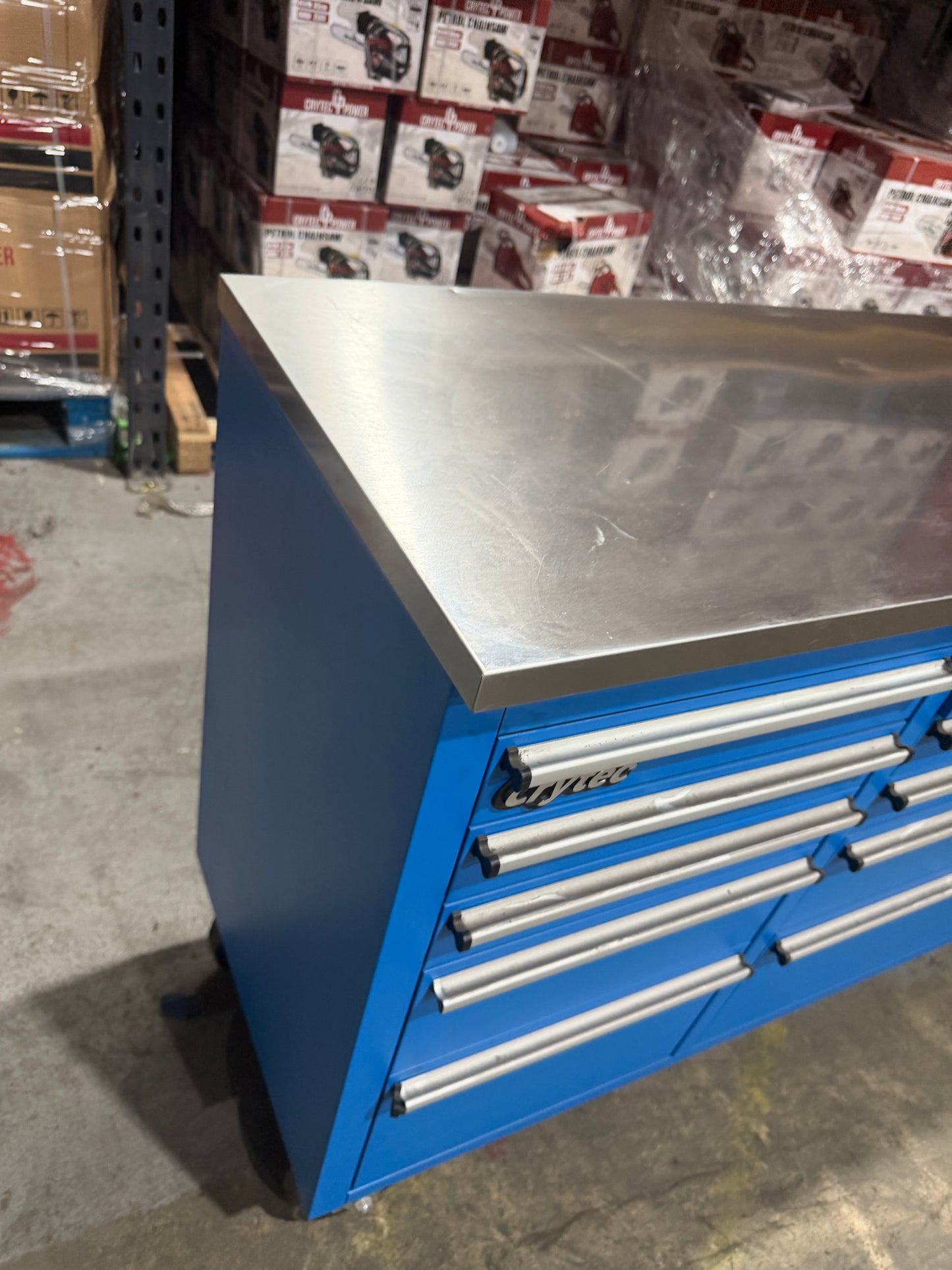 (Ex showroom) Crytec Pro Cab Blue 55 inch Stainless Steel Top Tool Cabinet Snap On Style Box