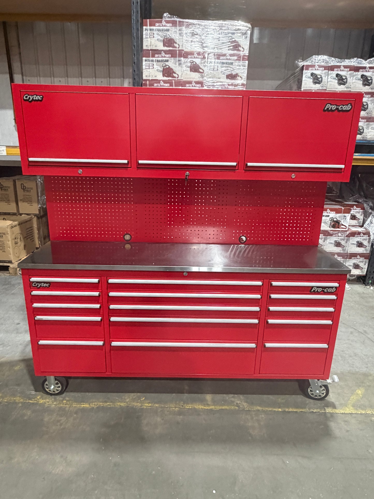 (Ex showroom) Crytec Pro Cab Red 72 inch + Top Cabinets Stainless Steel Top Tool Cabinet Snap On Style Box