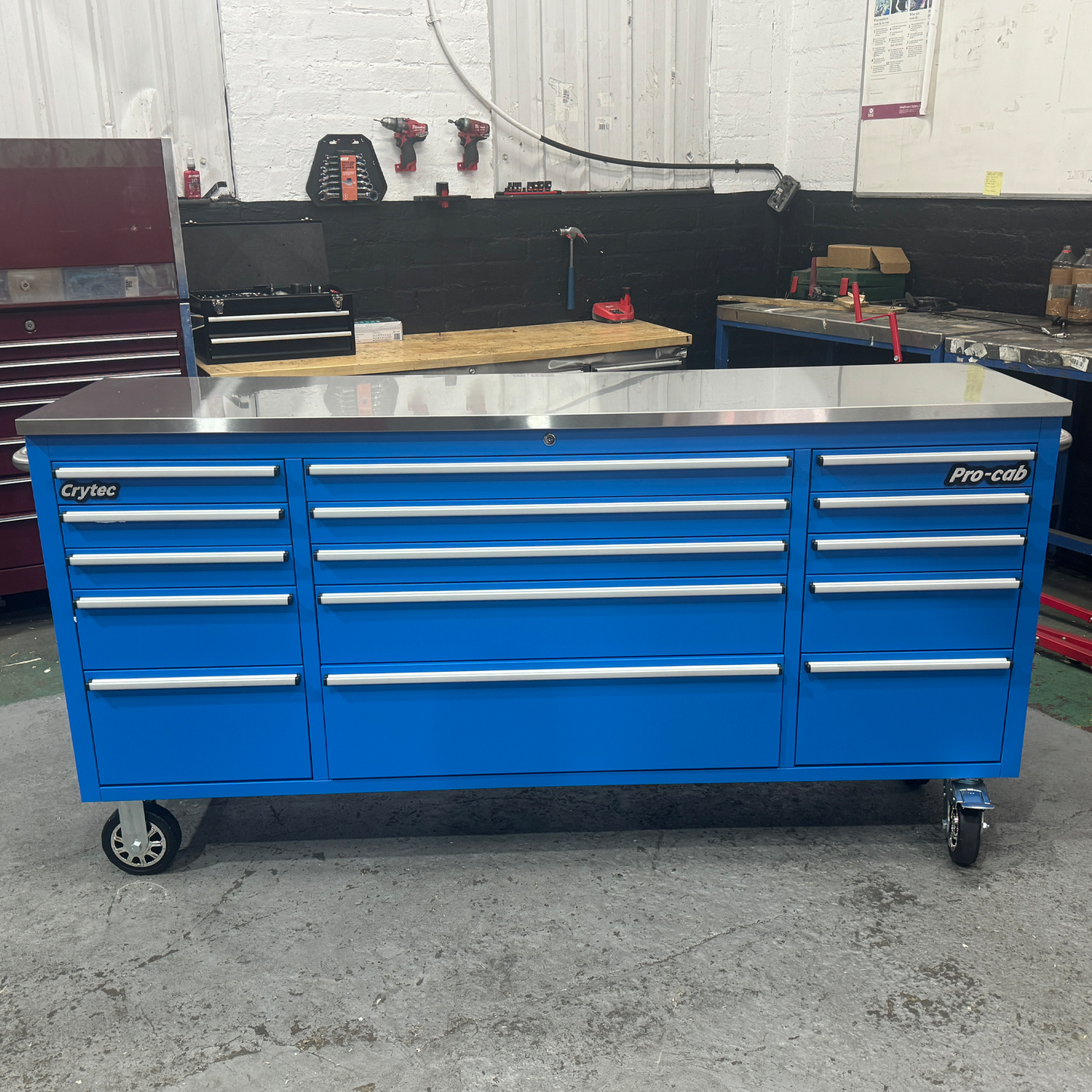 Crytec Pro Cab Blue 72 inch Stainless Steel Top Tool Cabinet Snap On Style Box