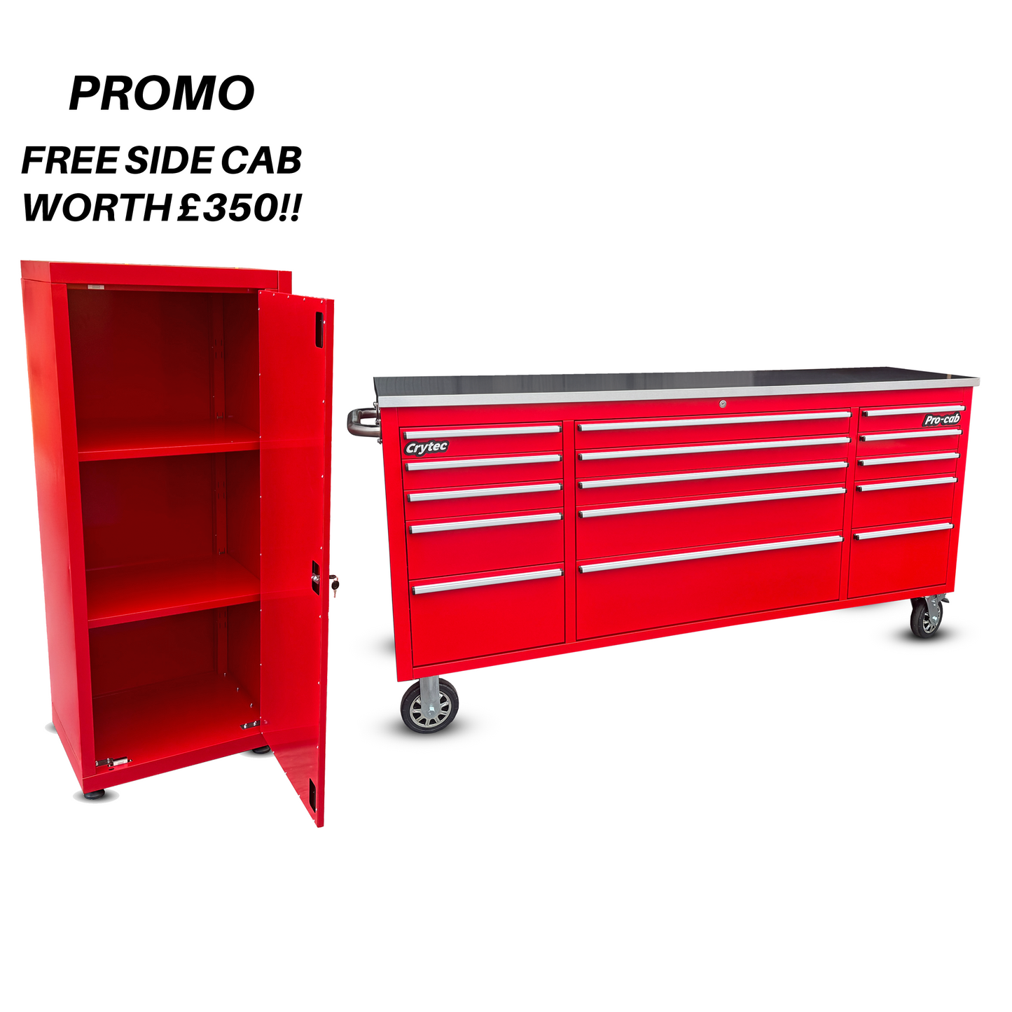 Crytec Pro Cab Red 72 inch Stainless Steel Top Tool Cabinet Snap On Style Box