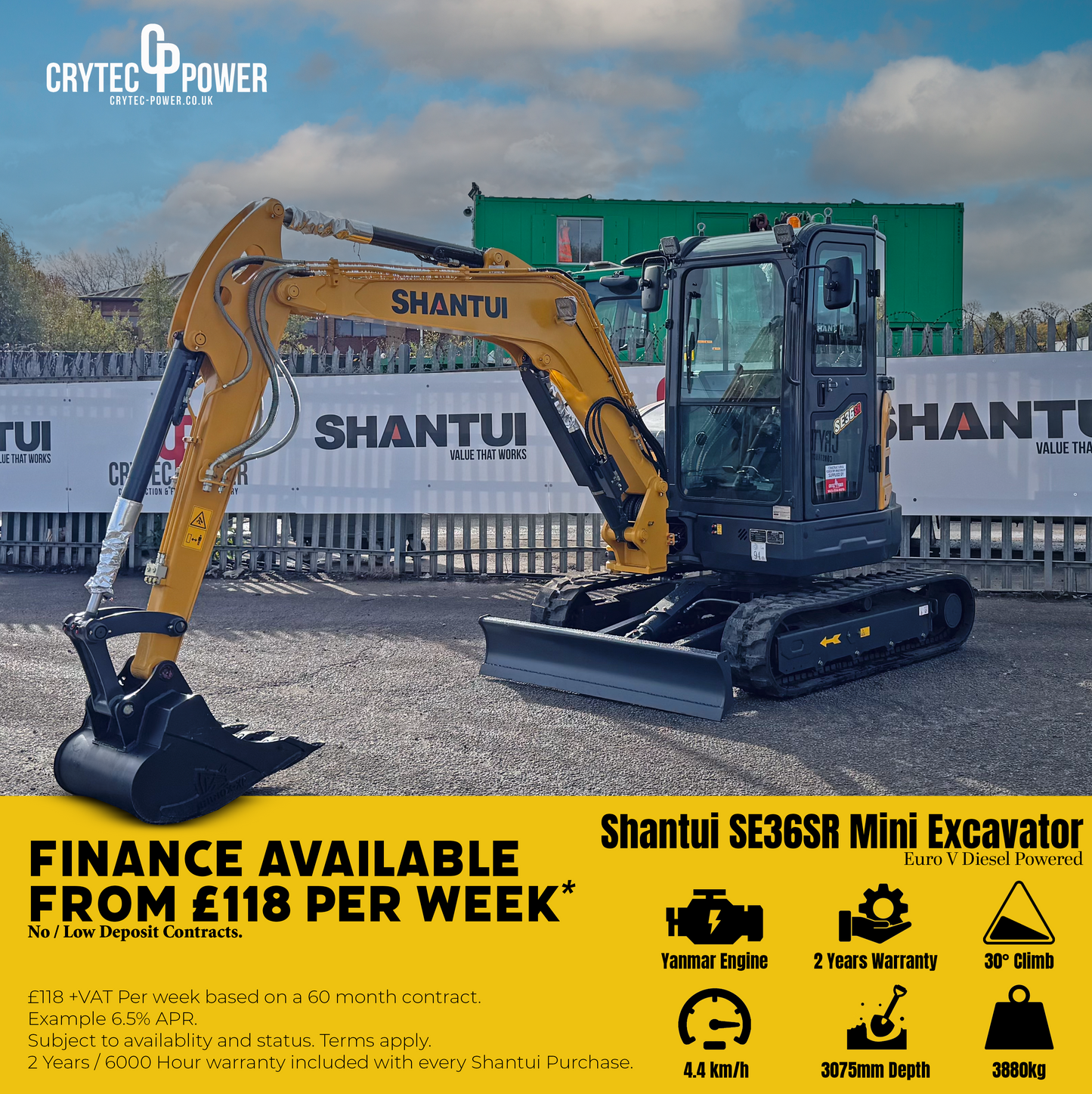 Shantui SE36SR Mini Excavator | Yanmar Engine Euro Stage 5 | 3800kg | 3 Cylinder