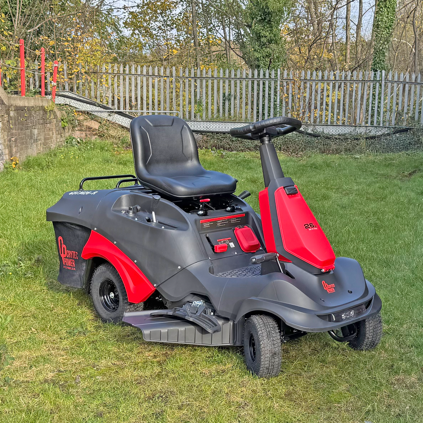 Crytec 26 inch Ride On Petrol Lawn Mower 224cc Mulcher